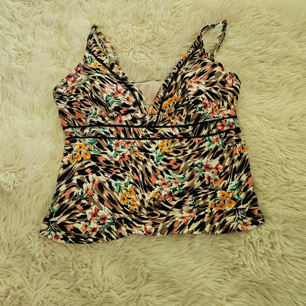 Time and Tru Black Floral Bikini Top